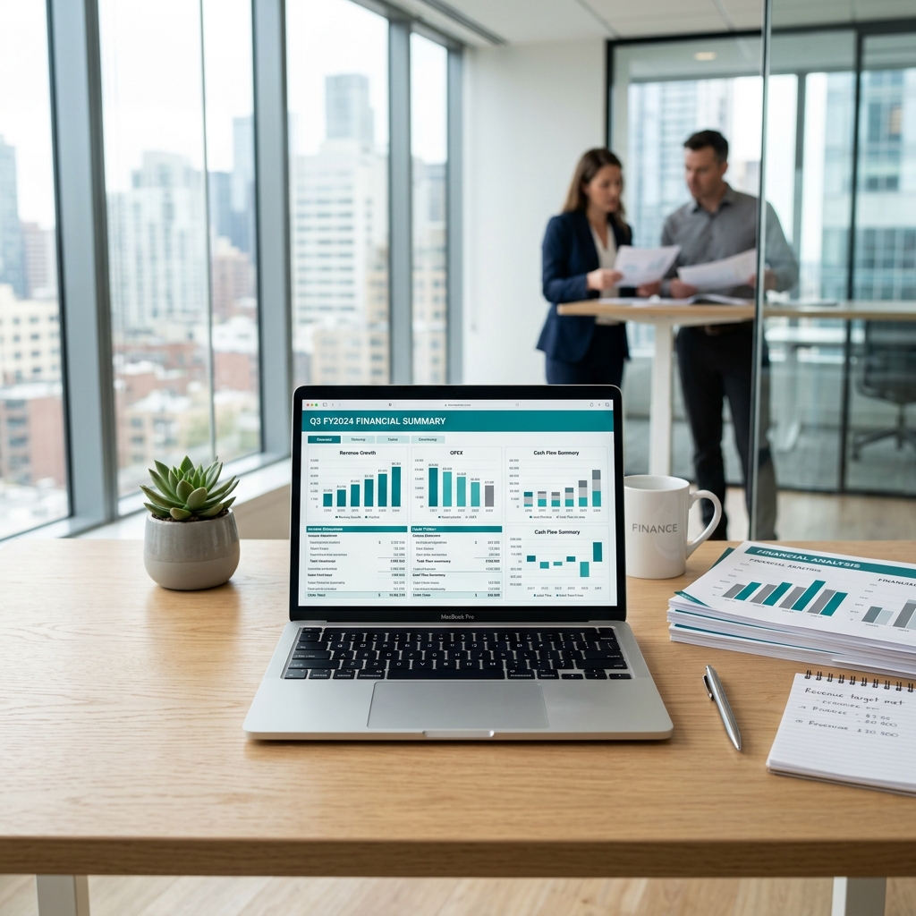Professional finance team helps businesses outsource financial reporting services in a modern office