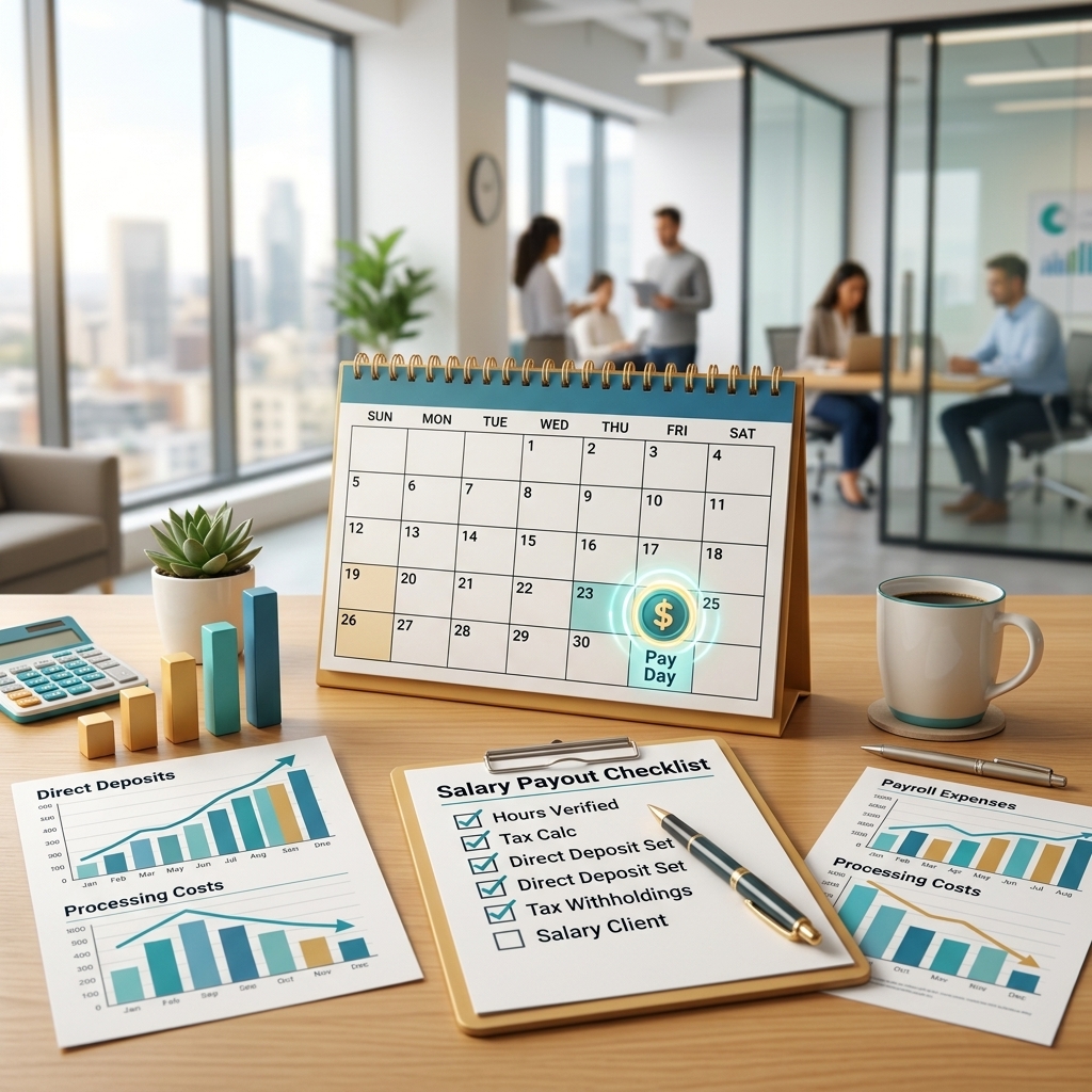 Professional human resource specialists handle payroll processing outsourcing in a modern office setup
