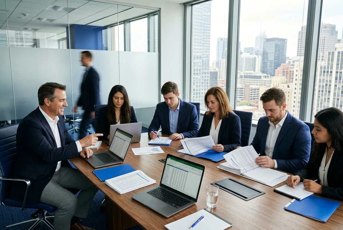 FreshBooks for Insurance business accounting team reviewing carrier commission statements and producer override spreadsheets