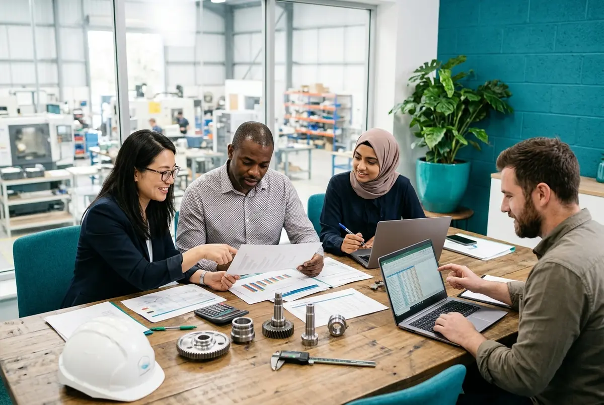 MYOB for Manufacturing Companies accounting team reviewing production cost reports