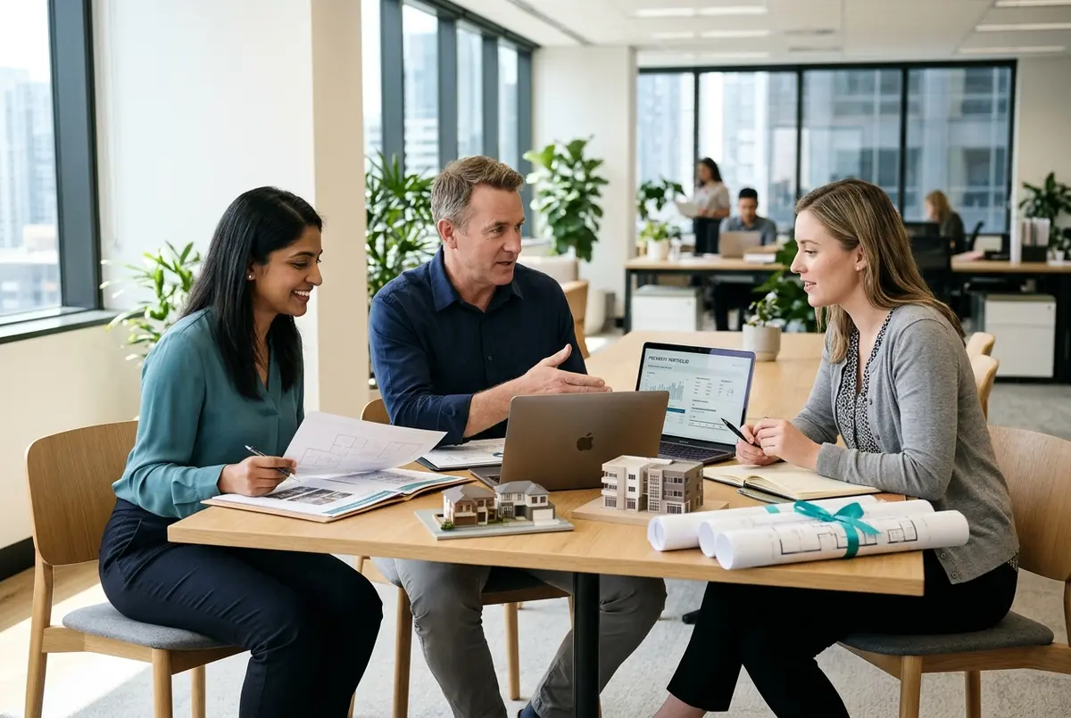 MYOB for Real Estate Business accounting team reviewing property portfolio reports