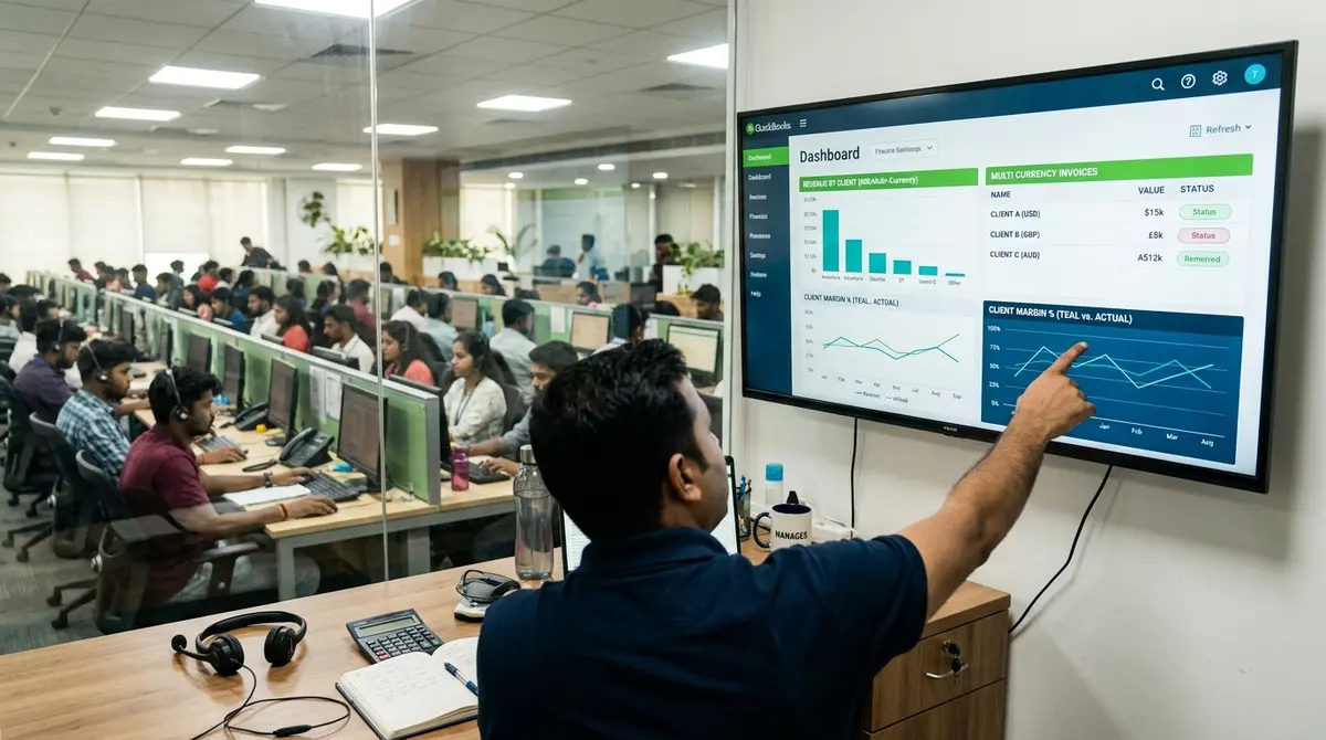 QuickBooks Certified advisor and operations managers reviewing BPO business accounts
