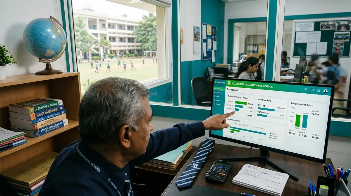 QuickBooks Certified advisor and school office staff reviewing educational institution accounts