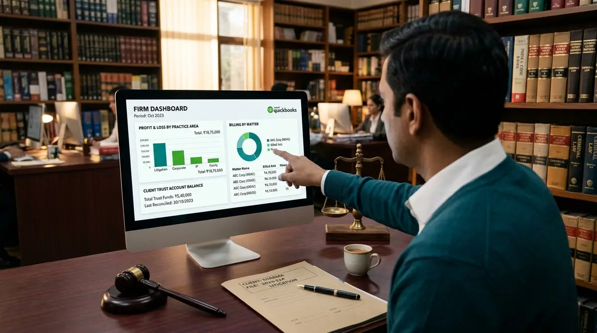 QuickBooks Certified advisor and law firm staff reviewing legal business accounts
