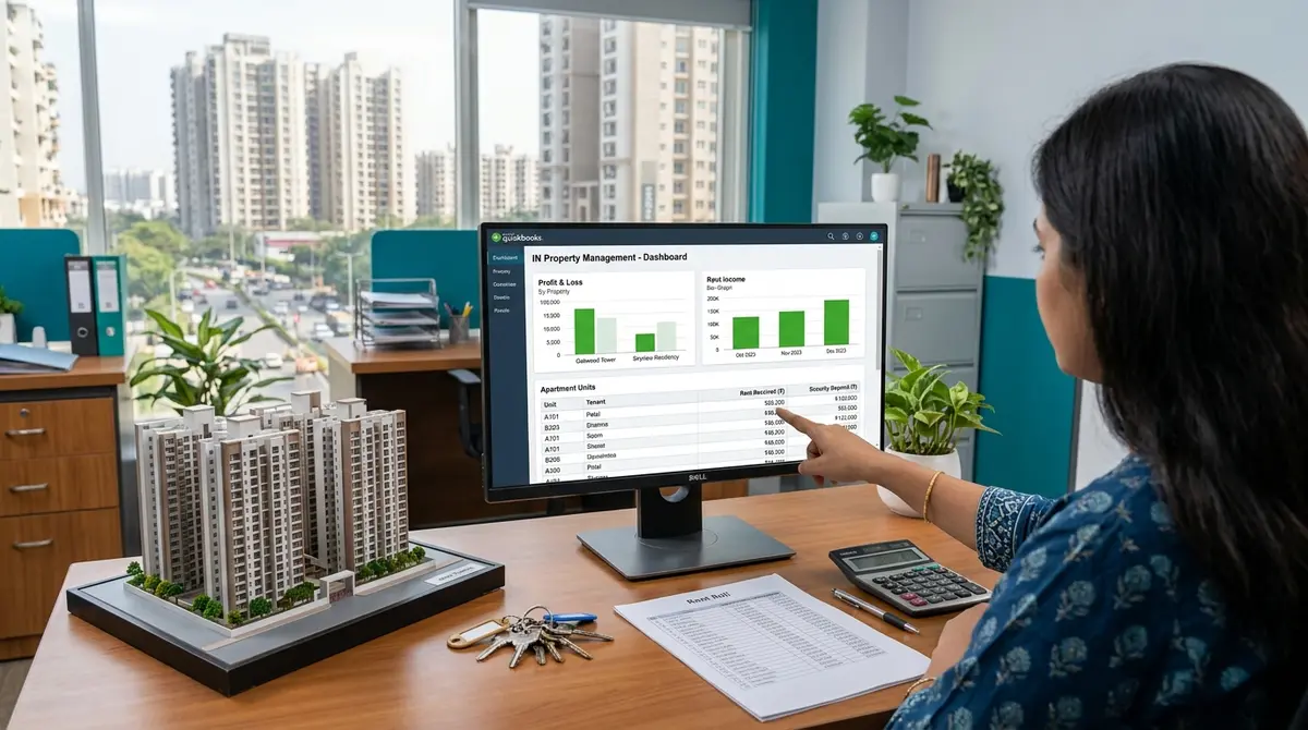 QuickBooks Certified advisor and property team reviewing real estate business accounts