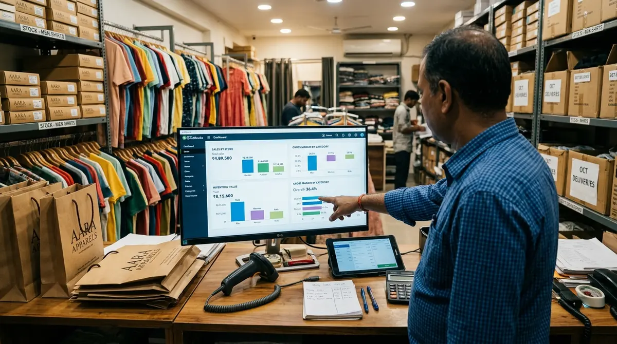 QuickBooks Certified advisor and store team reviewing retail business accounts