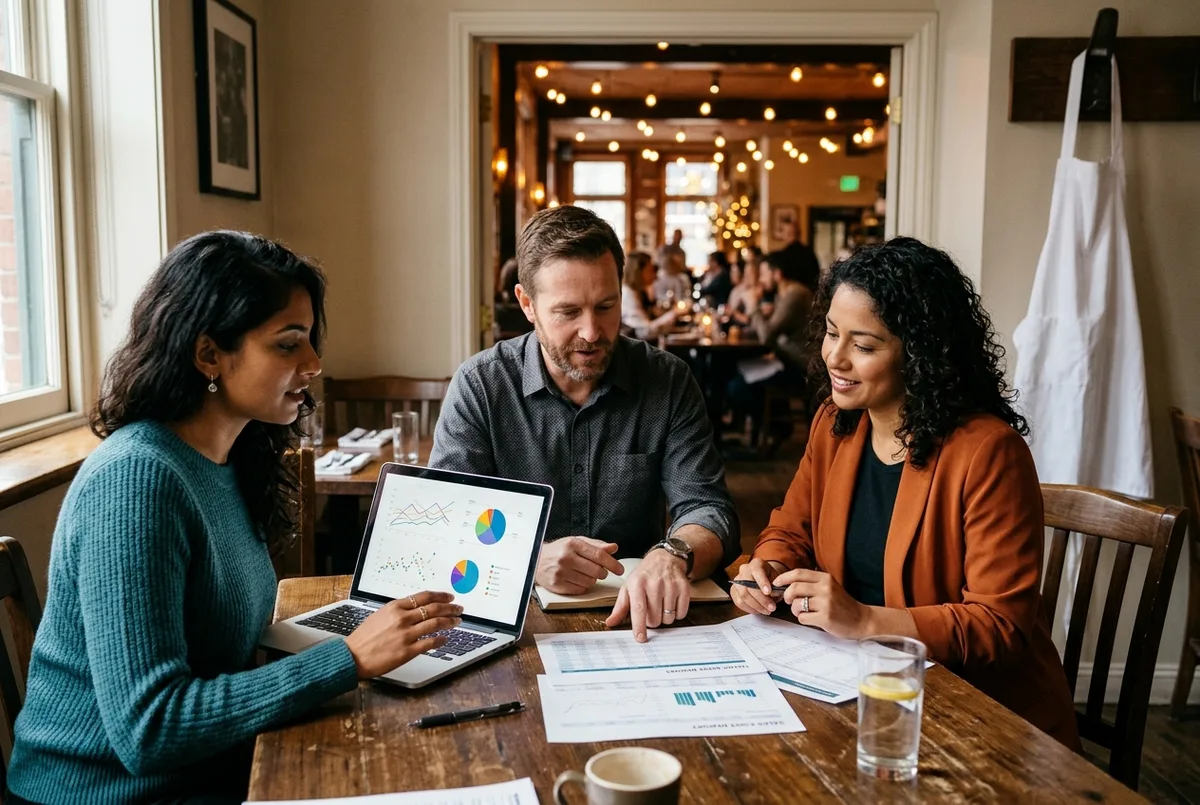 Reckon for Hospitality business accounting team reviewing daily sales in a restaurant back office