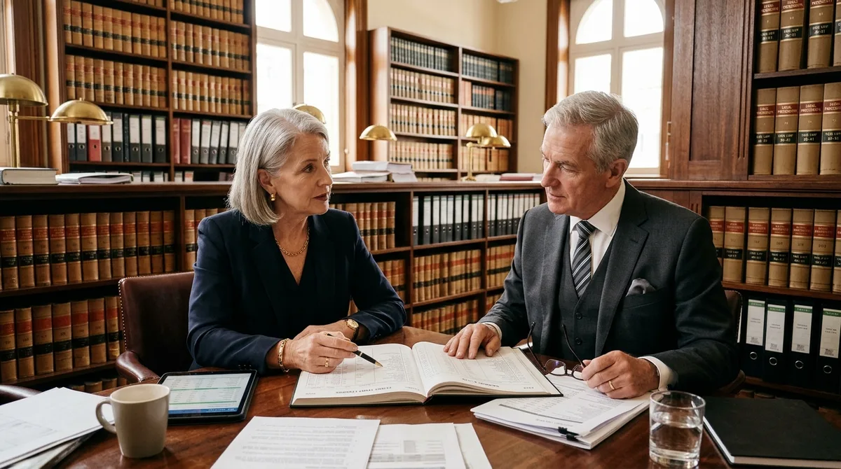 SAASU for Legal business accounting team reviewing trust ledgers beside legal reference volumes