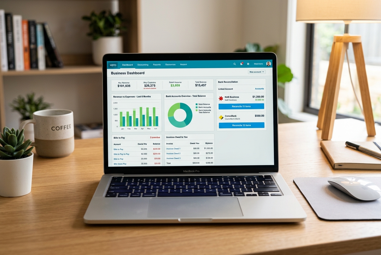 Xero accounting software dashboard displayed on a laptop