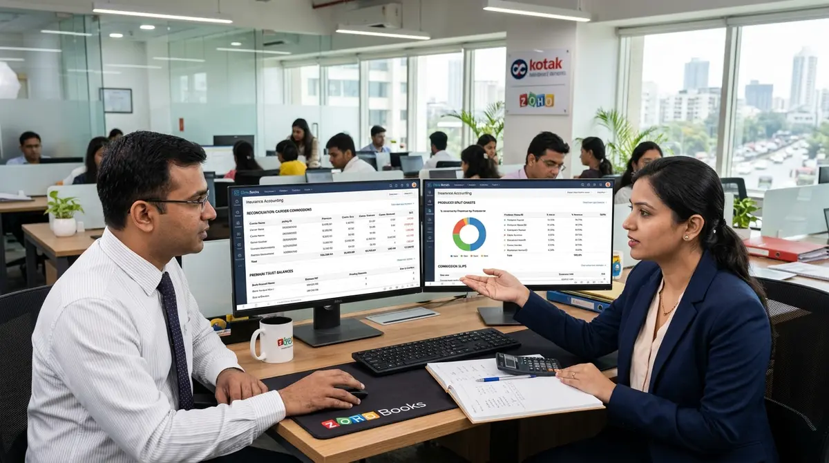 Zoho Books Certified advisor and insurance accounting team reviewing carrier commission statements