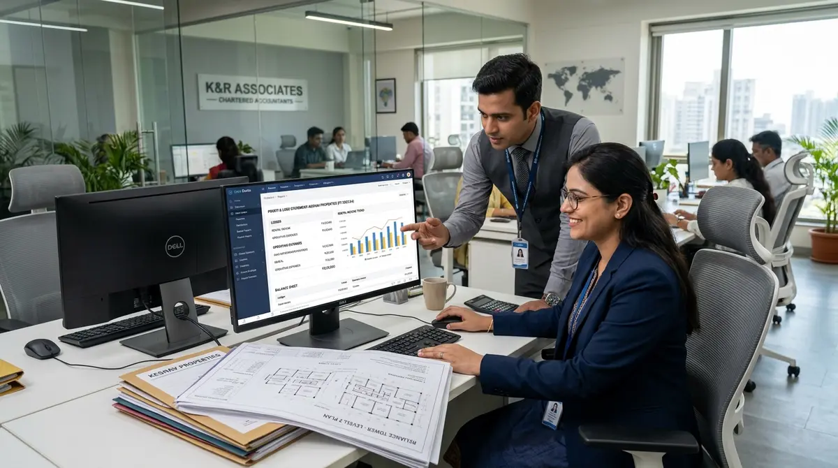 Zoho Books Certified advisor and property team reviewing real estate business accounts